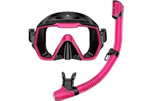 Honlanor Snorkel Set Adults Snorkeling Gear Anti-Leak and Anti-Fog Tempered Glass Lens Panoramic View Swim Mask Dry Top Snorkel Kit for Snorkeling Scuba Diving Swimming Travel with Carry Bag, Pink