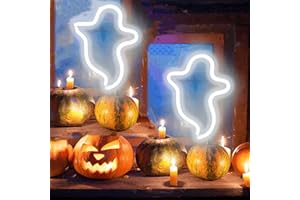 HFHUNGKEONG 2Pack Ghost Halloween LED Neon Signs Horror Decorative Nightlamp Battery Powered Cordless Gothic Lights Halloween Indoor Scary Decorations for Bedroom Dorm Wall Window Christmas Party（White）