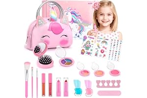 Taricor Maquillaje para Niñas Maletin Maquillaje Niñas Lavable Juego de Maquillaje No Tóxico y Seguro Bolsa de Maquillaje para Niña Rosa Unicornio Regalo de Cumpleaños y Navidad para Niña de 3+ Años