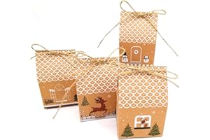 Allbusky 24PCS Christmas Party Gift Boxes, Xmas Party Favour Boxes, House Shape Kraft Paper Candy Boxes, Creative Party Packs for Christmas Xmas Party Decorations