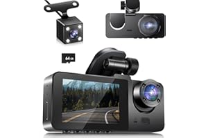 NVKHG 1080P Dashcam Voiture Avant et Arrière, 170° Grand Angle 3 Canaux avec Fil, SD 64GB Inclus, Vision Nocturne & Étanche, Enregistrement en Boucle 24H, G-Sensor