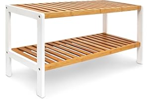 ‎RELAXDAYS Relaxdays Regał na buty z bambusa, wys. x szer. x gł.: 33 x 70 x 24,5 cm, wytrzymały regał bambusowy z 2 półkami, trwała półka, przechowywanie butów na 2 poziomach, szafka na buty na 8 par butów,