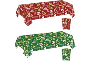 PTECDROTS 4Pcs Weihnachten Tischdecken rechteckig Weihnachten Tischdekorationen rot grün Xmas Thema Tischdecke für Winterurlaub Neujahr Weihnachten Party Supplies, 130 x 220cm