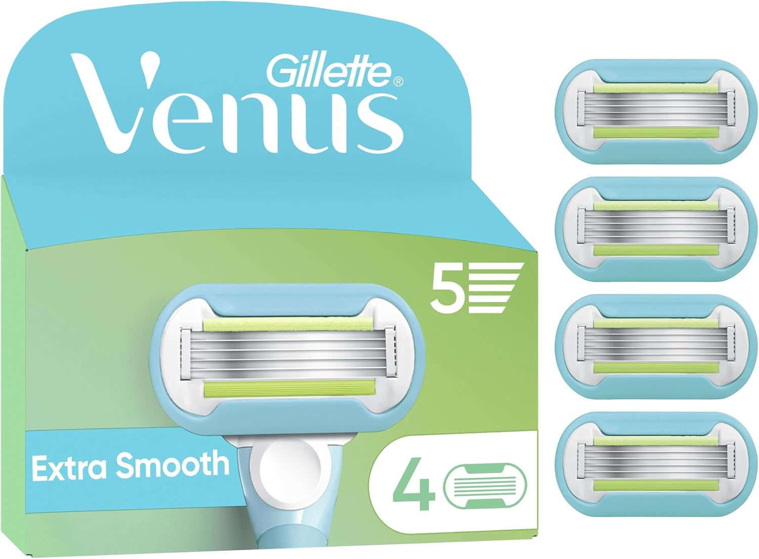 Gillette Venus Extra Smooth Razor Blades Women, Pack of 4 Razor Blade Refills, Lubrastrip with A Touch of Avocado Oils, SkinCushion Helps Protect from Shave Irritation