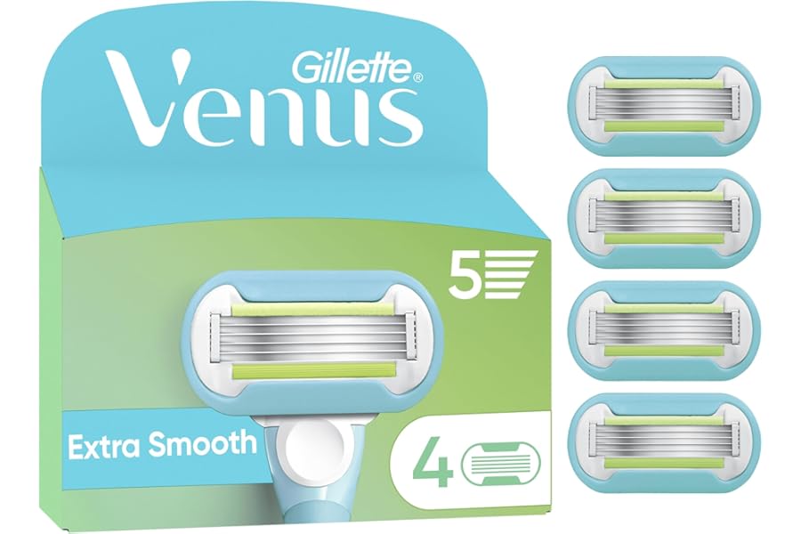 Gillette Venus Extra Smooth Razor Blades Women, Pack of 4 Razor Blade Refills, Lubrastrip with A Touch of Avocado Oils, SkinCushion Helps Protect from Shave Irritation