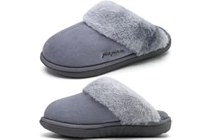 jiajiale Women's Cushion Support Slippers Ladies Cozy Warm Fluffy Slipper For Winter Slip On Soft Cushion Memory Foam House Shoes With Hard Rubber Sole Indoor Outdoor