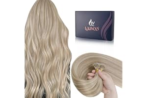 LaaVoo Nano Hair Extensions Real Human Hair Blonde Nano Ring Hair Extensions 18 Inch Remy Straight Invisible Highlight Ash/Platinum Blonde Nano Beads Extensions 50s 50g #18/613