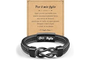 CheersLife Regalo Uomo Bracciale Uomo In Pelle - Infinito Nodo, Incisione Regalo In Pelle Per Fidanzato Marito Uomo Figlio Papà Fratello Nonno Regalo San Valentino Compleanno Anniversario Di Laurea