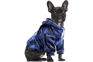 Eyein Hundehoodie für kleine mittlere und große Hunde, Warmer Flanell Hunde Kapuzenpulli mit Taschen und Leine Portal, Weiche Hundebekleidung für Frühling Herbst Winter (Blau-Grau Tie Dye, L)