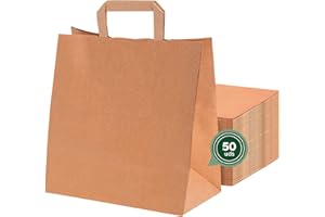 HORECA COLLECTION Maxi Products - 50 Bolsas Papel Kraft con Asa Plana - 27 x 20 x 32 cm - Bolsas Regalo - Bolsitas Regalo Personalizables - Eventos y Hotelería - Comunión, Cumpleaños, Bodas - Personalizables