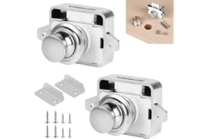 SUPAWAY 2 Pièces Bouton poussoir serrure Camping serrure meuble push lock Serrure de porte meuble fermoir Sans clé verrou à bouton Poussoir verrou armoire pour porte de van, caravane, placard(Argenté)