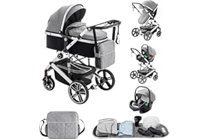 Lnhcrbs Baby Stroller 3 in 1 with Car Seat According to ECE R129,Travel Stroller is Foldable,3 in 1 Pram Frame in Aluminium with Shock Absorbing System, Suitable for 0-48 Months,22 Kg,Grey