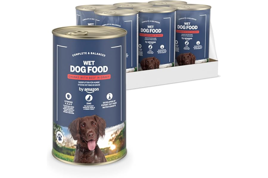 by Amazon - Comida húmeda para Perros, trozos de Ternera en Salsa, 6 x 1,24 kg