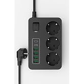 SMAYLİNG &Ccedil;oklu Priz 3 AC Soket + 5 USB (2 USB-C, 3 USB-A) - 2 Metre Kablo, &Ccedil;ocuk Korumalı, 3000W G&uuml;&ccedil;, Isıya Dayanıklı, Anahta