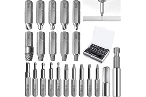 MUOIVG 22PCS Schraubenausdreher Set, Beschädigte Schraube entferner Set, Separate Bohr- und Extraktor, Zubehör mit 1 Magnetischer Verlängerungsbithalter und 1 Adapter
