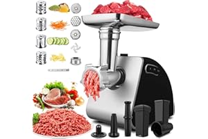 NICTEMAW Hachoir à Viande Électrique 2000W Professionnel, Machine Multifonctions avec Poussoir à Saucisse, Lames Inox, Grilles de Hachage, Embout Biscuits pour Faire Viande Hachée et Saucisses Maison