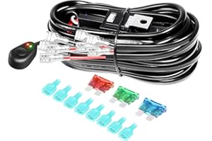 SKYWORLD LED Light Bar Wiring Harness Kit 4 Lead 10ft 40A DC 12V Fuse Relay On-Off Switch Car Fog Lamp Wire Harness Kits for Offroad Driving Fog Lights Work Light Bar Truck