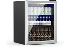 DollarDash Getränkekühlschrank, 70 Dosen/50L Mini-Kühlschrank mit Glastür für Limonade, Bier oder Wein, freistehender kleiner Kühlschrank mit verstellbaren abnehmbaren Regalen und LED-Display(Silber)