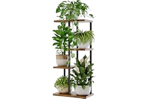 Bamworld Pflanzenständer Indoor Metall Pflanzenregal Outdoor Schwarz Pflanzenhalter 4 Etagen 5 Topf für mehrere Pflanzen Eckpflanzentisch für Terrasse Garten Balkon Wohnzimmer（39x23x78cm）