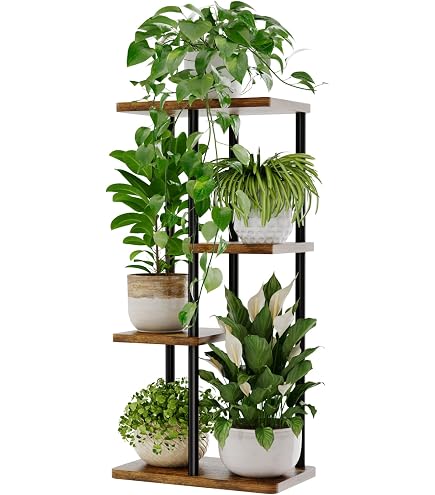 Bamworld Support pour plantes d'intérieur en métal noir à 7 niveaux - Grand support pour plantes - Pour patio, jardin, balcon, salon