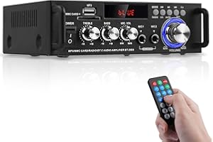 SIKKEBY HiFi Verstärker BT-298A Bluetooth 5.0 Mini Verstärker Stereo Audio Leistungsverstärker 2.0-Kanal RMS 40Wx2 PMPO 300W mit USB SD Slot, FM und Mikrofon Eingang für Heimlautsprecher