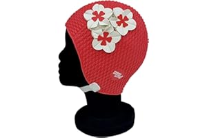 Blue Reef Tokyo Bubble Single Colour Floral Ladies Classic Retro 3 Flower 2 Colour Trio of 3D Petal Stylish Vintage Swimming Hat Swim Cap One Size Average Adults Size with Adjustable Strap