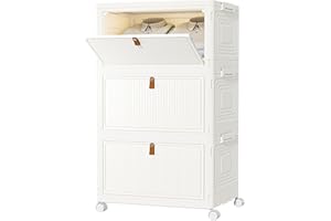 HOMIDEC Wardrobe Storage Organiser,3 Tier Stackable Clothes Storage Boxes with Wheels,Folding Drawers for Clothes,Cupboard Organiser for Bedroom Wardrobe Bathroom Kitchen 33L*3 Pack