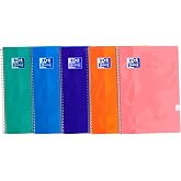 Oxford, Notebooks A4 (Folio), 4x4 Square, Plastic Cover, 80 Sheets, Pack 5 Notebooks, Trend Colours | 80 Hojas, Colores Tende