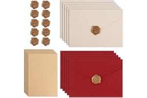 DELAESI 35 PCS Writing Paper and Envelopes Set with 10 Gift Envelopes and 15 A5 Writing Paper and 10 Seal Stickers Vintage Letter Envelopes Set for Birthday Wedding Invitation Greeting Cards