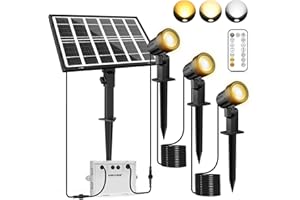 ‎MEIKEE MEIKEE Gartenstrahler Solar 3 Stück Solarlampen 2700K 4000K 6000K 3 Helligkeit Timer Gartenbeleuchtung Fernbedienung Solarstrahler IP66 Wasserdicht Gartenleuchte für Garten Terrasse Weg Baum