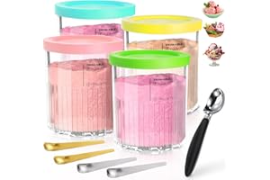 CARSEATTY Creami Deluxe Behälter für Ninja NC501EU NC500EU Eismaschine, Creami Deluxe Zubehör mit Deckeln und Löffel, Ersatz für Ninja Creami, Eisbehälter für NC500 NC501-Serie, Spülmaschinenfest