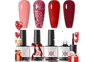 RSTYLE Smalto Semipermanente, 4 Colori Semipermanenti per Unghie Glitter Rosso Rose Gel Shellac UV LED Nail Polish Manicure 6ML