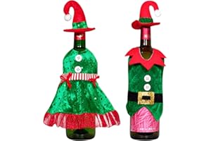 CUTITIUU 2 paquetes de fundas para botellas de vino de Navidad, bolsas de regalo de vino hechas a mano, decoraciones decorativas reutilizables para botellas de vino, decoraciones de Navidad, cubierta de