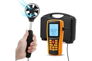 Bonvoisin Anemometro portatile CFM/CMM Misuratore di velocità del flusso d'aria con display LCD retroilluminato per HVAC in-Duct Flusso d'aria Velocità dell'aria Temperatura (Anemometro a palette)