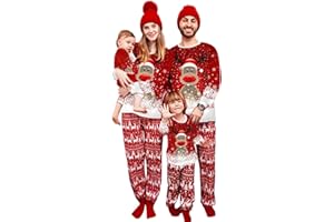 BTONGE Pijamas Navidad Familia, Conjunto de Pijamas Familiares Navideños, Ropa de Dormir Larga, Mangas de Dormir, Bonito Estampado de Alce, Adecuado para Mujeres, Hombres, Niños y Bebés, Rojo