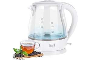 Teesa Czajnik Elektryczny Bezprzewodowy 1 L Szklany Moc 1630 W Podświetlenie w Czasie Pracy TSA1030 Biały