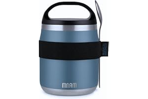 mnam Termo para Comida Caliente 600 ml - LUNXGO - Taper Termico Comida Caliente - Termo Solidos - Fiambrera Térmica Adulto en Acero Inoxidable Doble Aislado con Cuchara (Azul Océano)