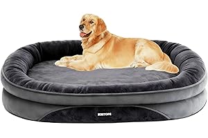 HMTOPE Orthopädisches Hundebett, Hundesofa, Vierseitiges Nackenrolle Kissen, rutschfeste Unterseite Hundekorb, Abnehmbar und Waschbar, Mittelgroße Hunde, Grosse Hunde, 106 x 79 x 17 cm, Dunkelgrau