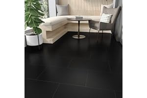 Yullpaper 15 Pièces Revetement De Sol Vinyle Carrelage Adhesif Sol Noir Dalle PVC Adhesive Sol Mat Imperméable Carrelage Adhesif Mural Lino Sol Adhesif Noir Carreaux Adhesif Salle De Bain 60 x 30cm