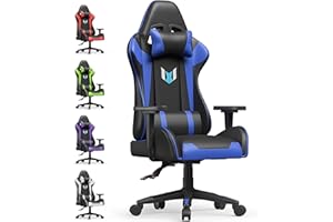bigzzia Gaming Chair Office Chair,155 Degree PU Leather Ergonomic Office Chair with Lumbar Cushion&Headrest&Fixed Armrest,Gaming Chair Gaming Seat Adult Young Boy Girl (Blue)