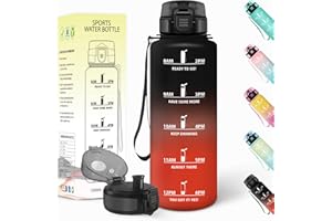 Baramumu Borraccia 1,5 litri, Riutilizzabile, Borraccia Motivazionale, a Prova di Perdite, Bottiglia Acqua, Senza BPA, Borracce, per Sport, Ciclismo, Palestra, Ufficio, Nero-Rosso