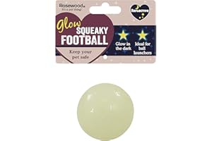 Rosewood Glow In The Dark Dog Football - Reflective Dog Toy with Interactive Squeaker, Fits Most Standard Ball Launchers, Great for Night-Time Fetch and Play