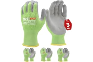 Mustbau 3 pary wentylowanych rękawic roboczych, rękawice z powłoką z poliuretanu na bazie wody, wielofunkcyjne rękawice odporne na ścieranie, do ogrodnictwa, warsztatu, placu budowy (zielone, XL)