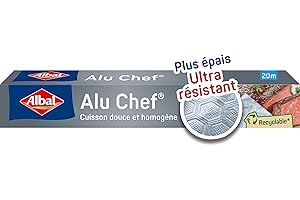 Albal - Film Aluminium Alu Chef 20m - Epais et Ultra-résistant - Cuisson homogène - Four et barbecue