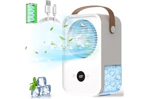 ELITLIFE Mini Mobile Air Conditioner ,4000mAh Battery Air Cooler Humidifier Fan 4 in 1 Small Air Cooler with 4 Wind Speeds & 650ML water tank, USB Evaporative Cooler with Water Cooling for Office and Home