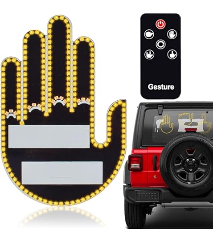 Fulluky Autovingerlicht met afstandsbediening, middelvinger autolicht met 3 gebaren, grappige auto-gebarenlichten, led-tekens, handen, straat, woede teken, voor mannen en vrouwen (vrouwelijk