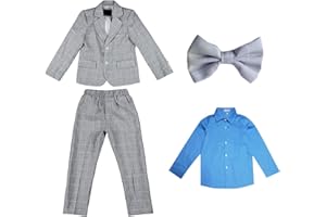 aromm 4 Piece Boys Suits Long Sleeve Formal Blazer Shirt Trousers Bowtie Set for Birthday Wedding Party