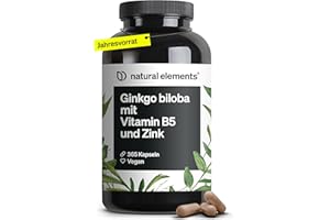 ‎NATURAL ELEMENTS natural elements Ginkgo biloba – optimal dosiert mit 3750mg pro Kapsel (50:1 Extrakt) – 365 Kapseln – mit Vitamin B5 & Zink – vegan, ohne unnötige Zusätze – in Deutschland produziert & laborgeprüft