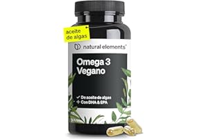 NATURAL ELEMENTS Omega 3-1444mg de Aceite de Algas (DHA + EPA 675mg) - 90 cápsulas blandas clínicamente probadas
