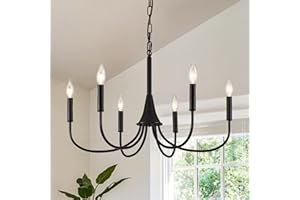 ‎LWYTJO LWYTJO Kronleuchter Schwarz 6 Flammig, Kronleuchter Vintage Hängelampe Wohnzimmer mit E14 Fassung, Modern Deckenlampe Hängend Pendelleuchte Schwarz für Esszimmer Schlafzimmer Küche Flur